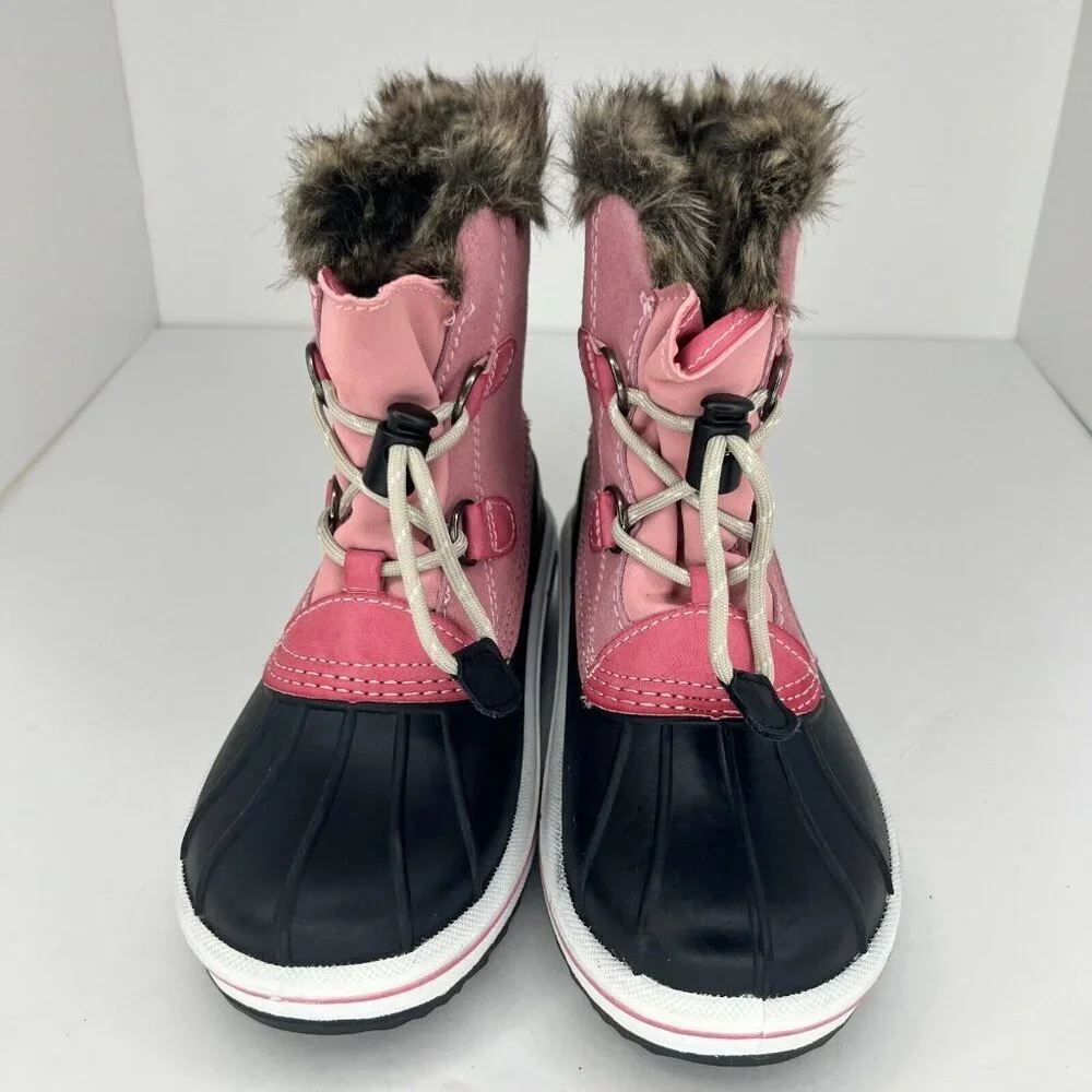 Cat & Jack Unisex Pink Thermolite Youth Leather Lace Up Size 2 Snow Boots